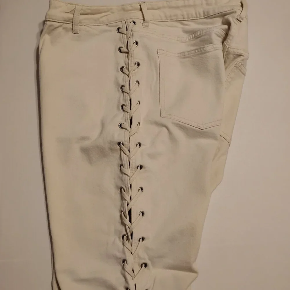 H&M Cream Lace Up Straight High Jeans - 16 - Picture 12 of 12